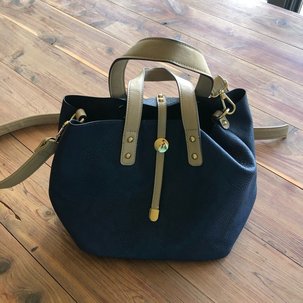 Charming Charlie Navy & Taupe Leather Shoulder Bag